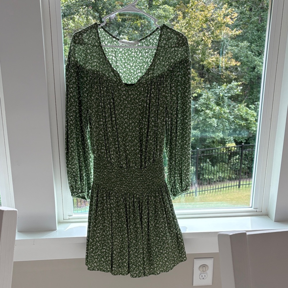 All in Favor Green Patterned Long Sleeve Dress